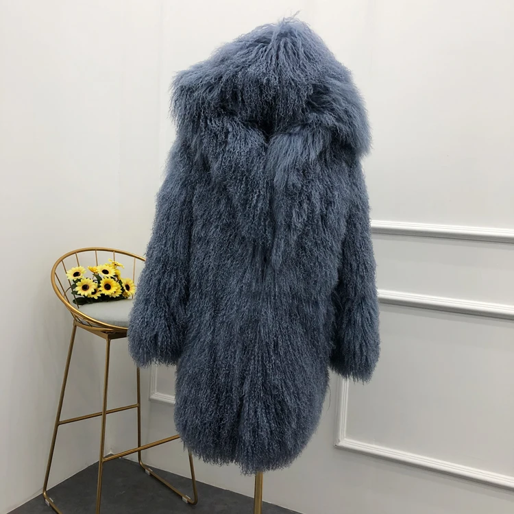 Women real mongolian sheep fur coat hooded o-neck medium long beach wool outerwear winter sheepskin overcoat female | Женская одежда