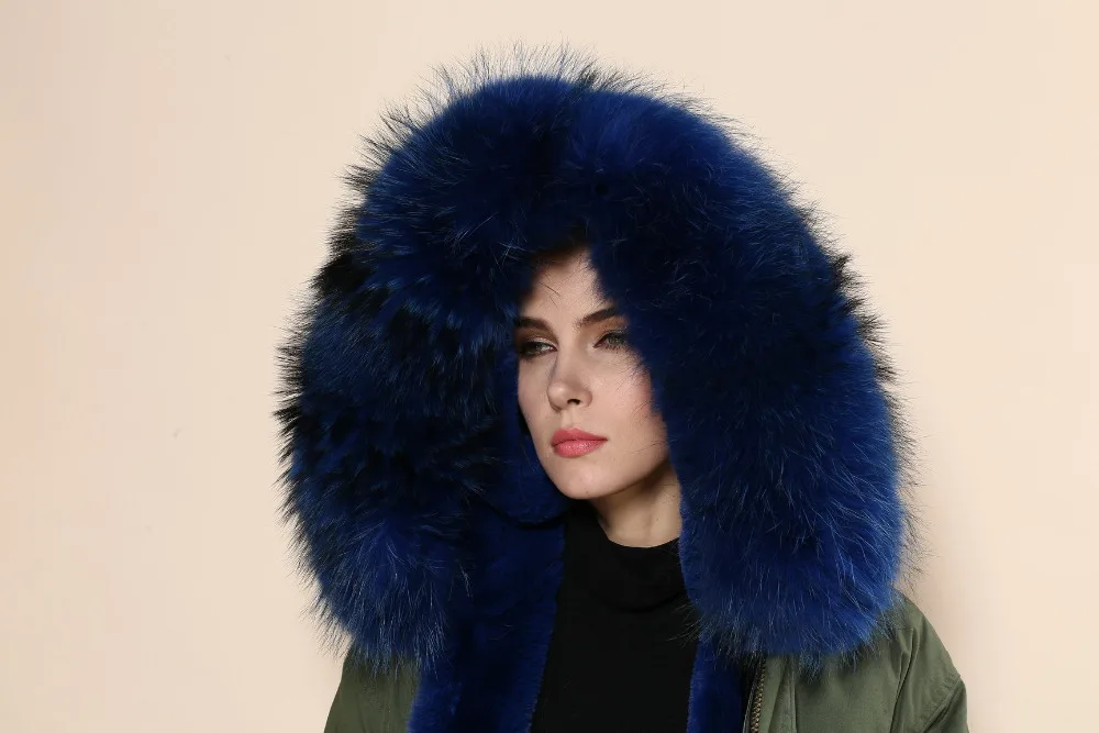 Winter Military Green Womens Dark Blue Faux Fur Lined Short Jacket Ladies Raccoon Hooded Parka Coat 2017 Wholesale | Женская одежда