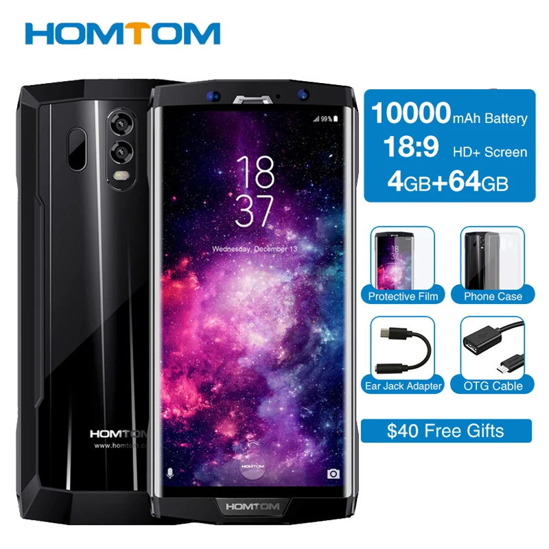HOMTOM HT70 10000 мАч 6 0 "HD + 18: 9 Полный Экран Android 7 мобильный телефон Восьмиядерный MTK6750T