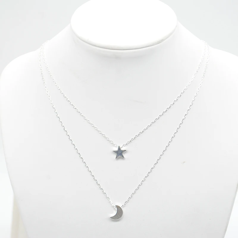 Fashion Charm Women Moon and Star Pendant Necklace Silver / Rose Gold Collar Chain Necklaces New Jewelry FY*SS0158#C04 | Украшения и