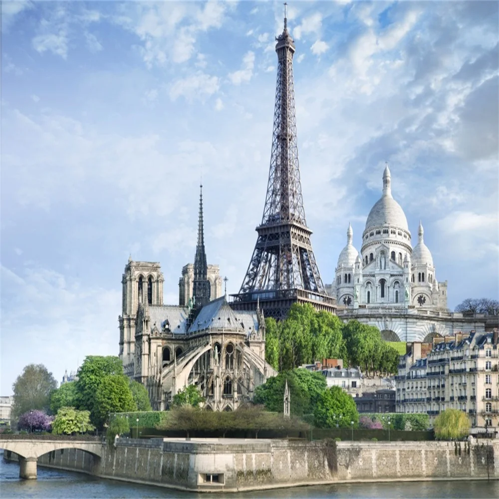 Laeacco Eiffel Towr Строительство города River живописный Фотографическая фоны