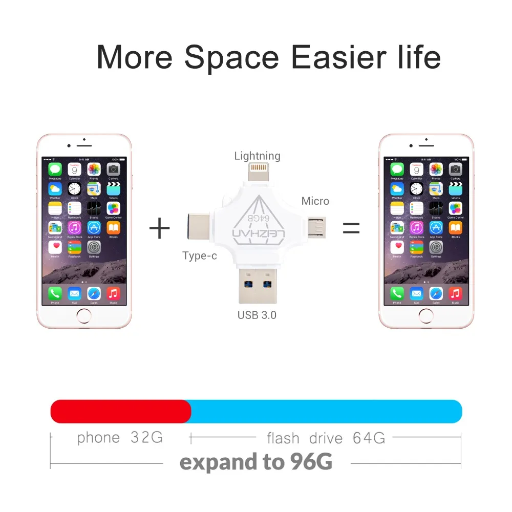LEIZHAN ручка Drivefor iphone iPad для Android телефонов USB флэш накопитель 128 Гб 64 32 16 micro sd карты