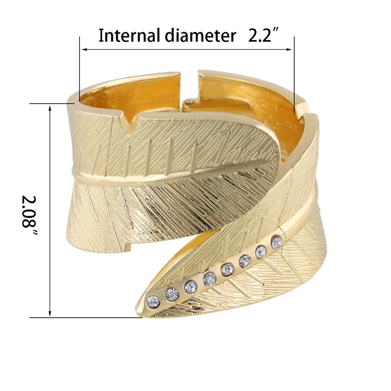 

KAYMEN Women's Beautiful Rhinestones Leaf Shape Statement Bangle Cuff Bracelet for Women Golden Plated Wedding Party Bangle