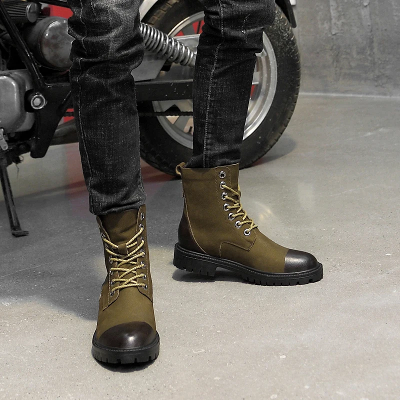 Мужские кожаные ботинки ручной работы черные мотоциклетные водонепроницаемые