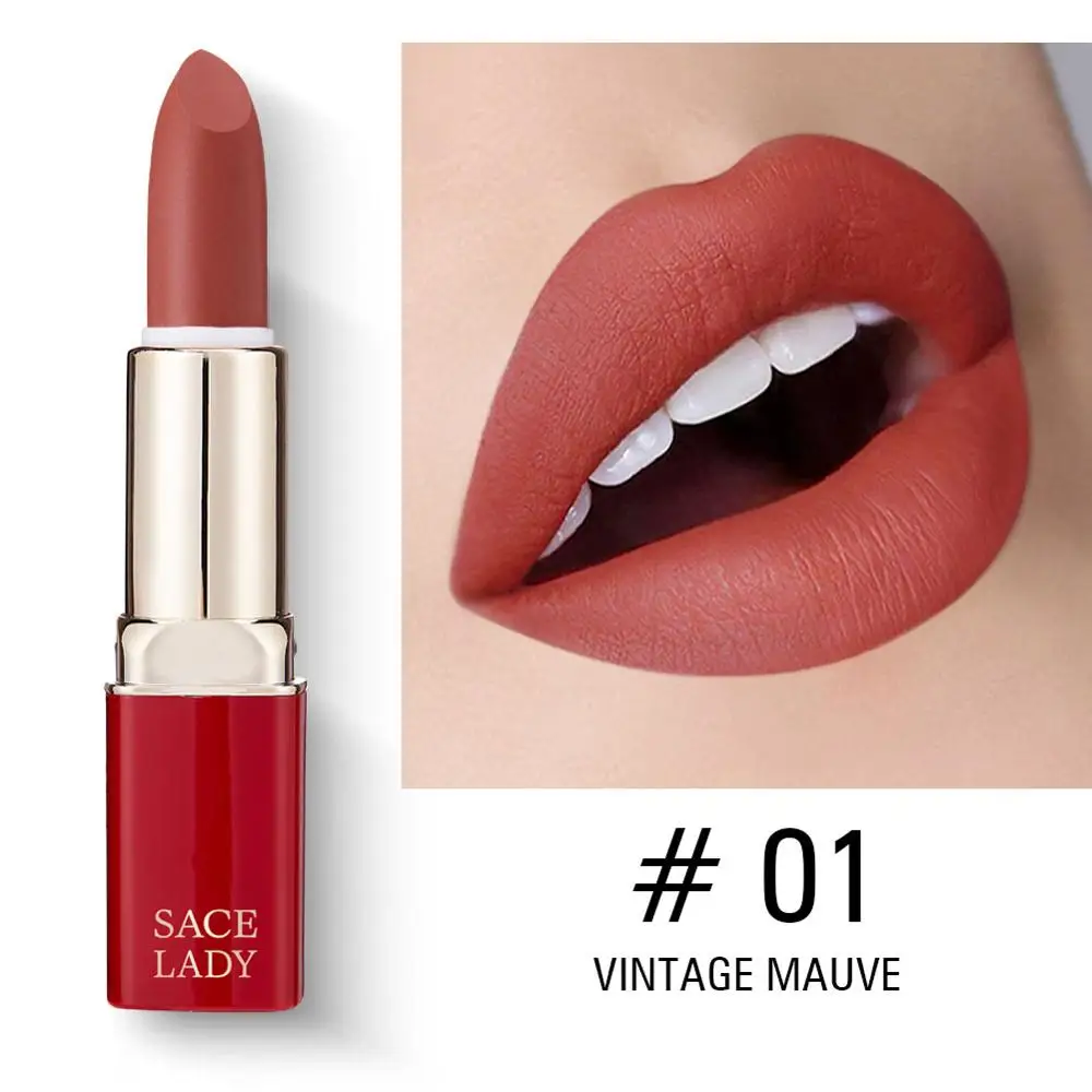 SACE LADY, матовая губная помада, водостойкая, макияж, профессиональная, Обнаженная губная помада, стойкий макияж, натуральный, красный, для губ, гладкая, Сексуальная Косметика - Цвет: 01 Nude Pink