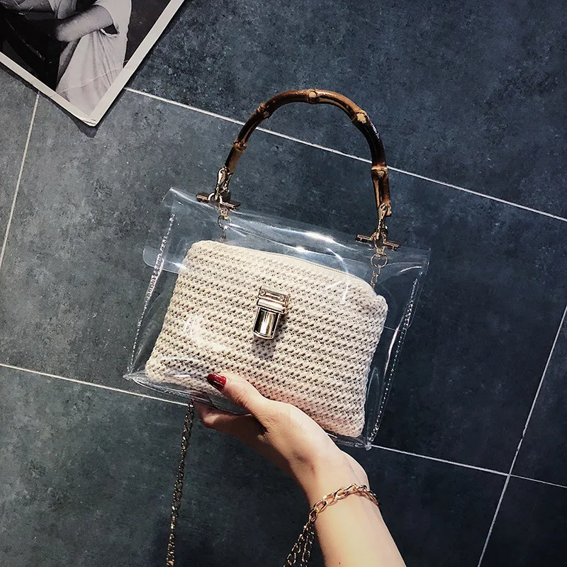 LTBOOS женские композитные тканые и прозрачные сумки на цепи через плечо голограмма