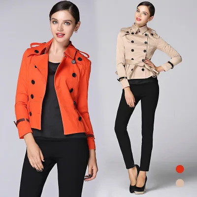 

Fashion Double-breasted Women Ruffled Short Trench B17