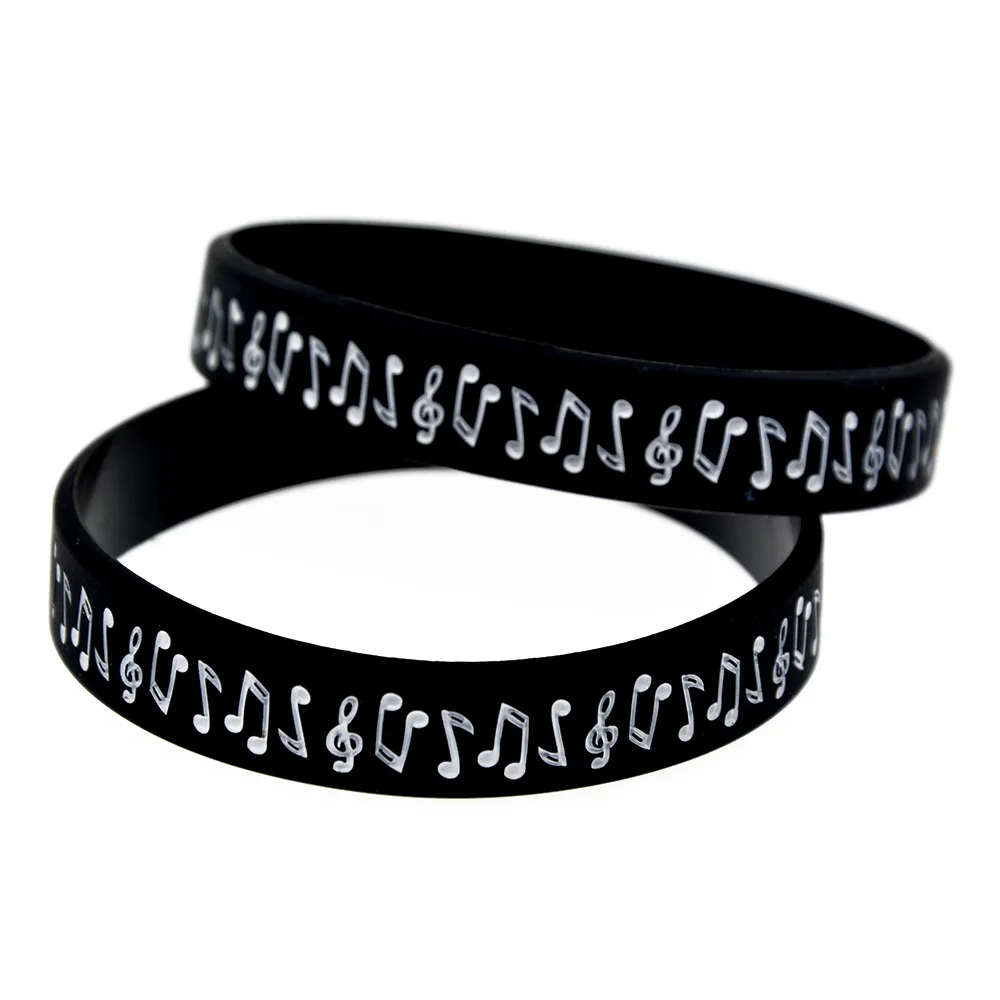 

50 Pcs Music Note Silicone Wristband Debossed and Filled in Color Adult Size