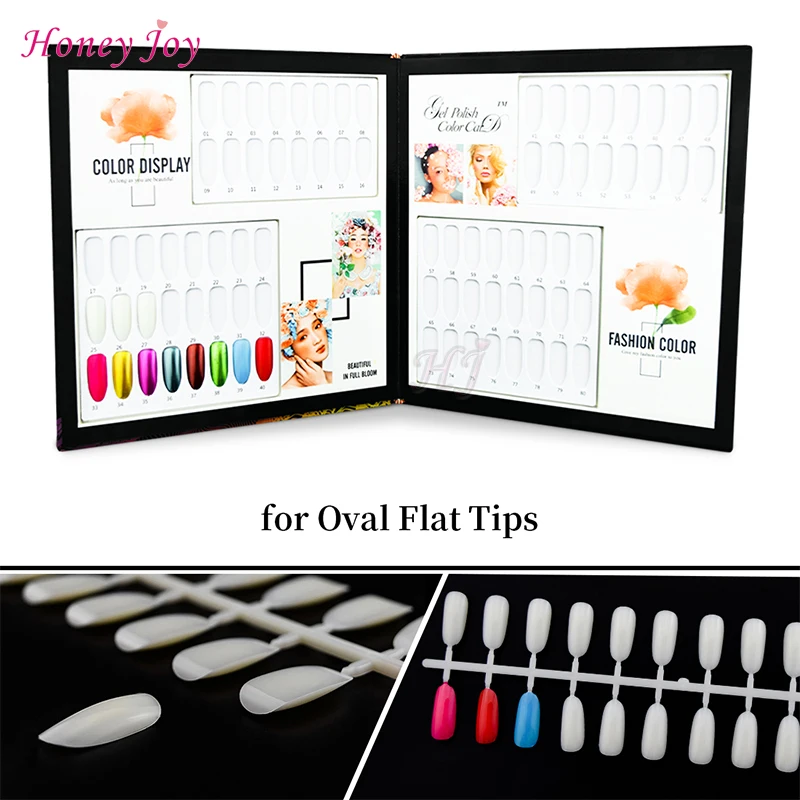 

Pro 80 Colors Photo Album Oval Flat Tips Design Printed Pattern Nail Gel Polish Display Card Book Chart for Nail Art Salon