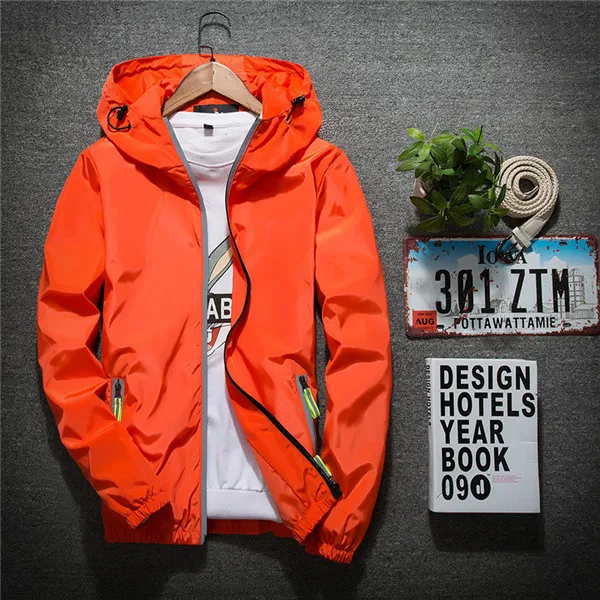 orange 6XL 7XL мужская MS на молнии, светоотражающая повседневная куртка, осень, Новая ветровка с капюшоном, уличная одежда, пальто на молнии, верхняя одежда - Цвет: orange