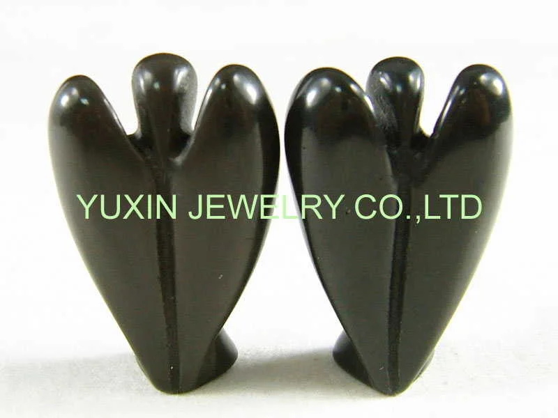 5 шт. модных естественного черного цвета обсидиановых ангельских символов в статуе, вырезанных фигурок бусин с крыльевым подвесом.