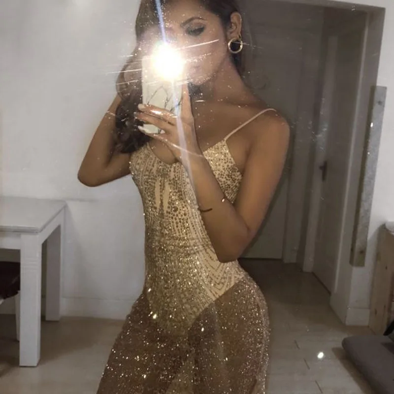 Винтажное Сетчатое платье с блестками и кисточками прозрачное золотистое