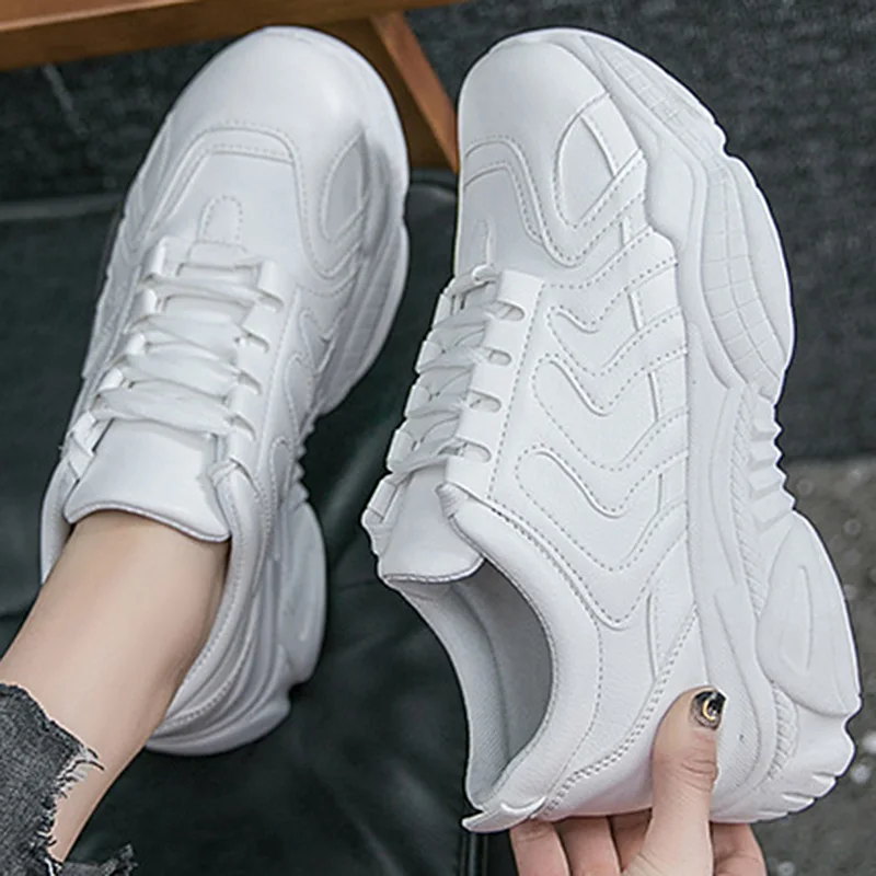 Женские кроссовки на платформе белые удобные шнуровке Tenis Feminino 2019|Женские и кеды|