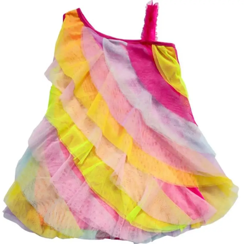 Girls baby rainbow dress 2019 summer new sweet style sleeveless mesh kids loose mini children clothes 4-12Y ws670 | Детская одежда и