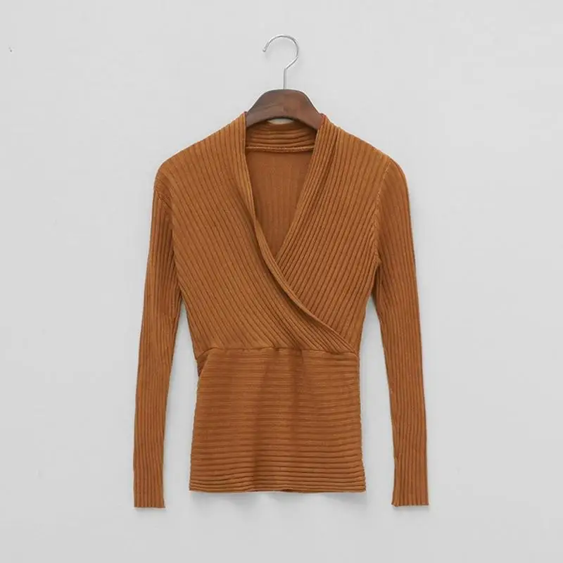 Coffee Sweater Сексуальный Зимний вязаный свитер с v-образным вырезом, кашемировый женский свитер, женские свитера и пуловеры, осенний свитер с длинным рукавом, джемпер - Цвет: Coffee Sweater