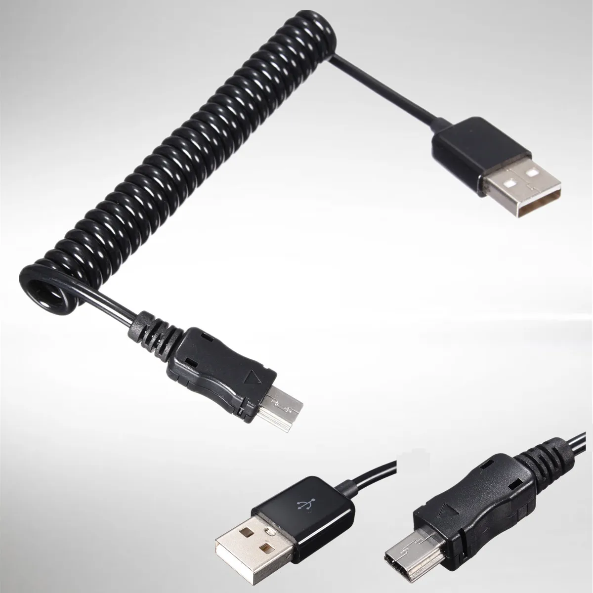 Мини USB кабель LEORY спиральный для передачи данных типа A с разъемом папа на 5