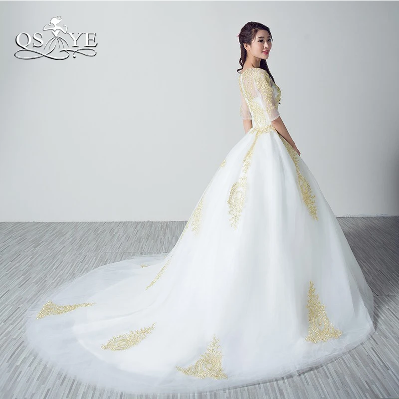 Vestidos de noiva золотые кружевные белые свадебные платья 2018 Большие размеры