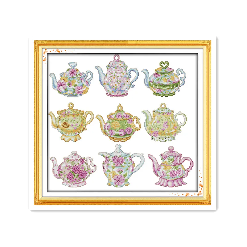 

11CT 14CT printing cloth handmade diy DMC thread embroidery exquisite teapot series furniture accessories needlework embroidery