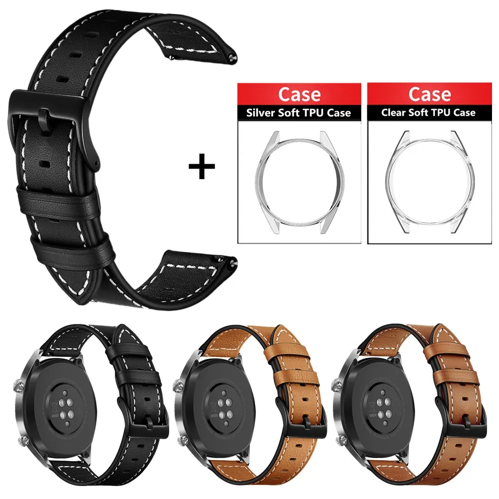 Ремешок кожаный для наручных часов Huawei watch GT спортивный сменный Браслет Samsung Gear S3