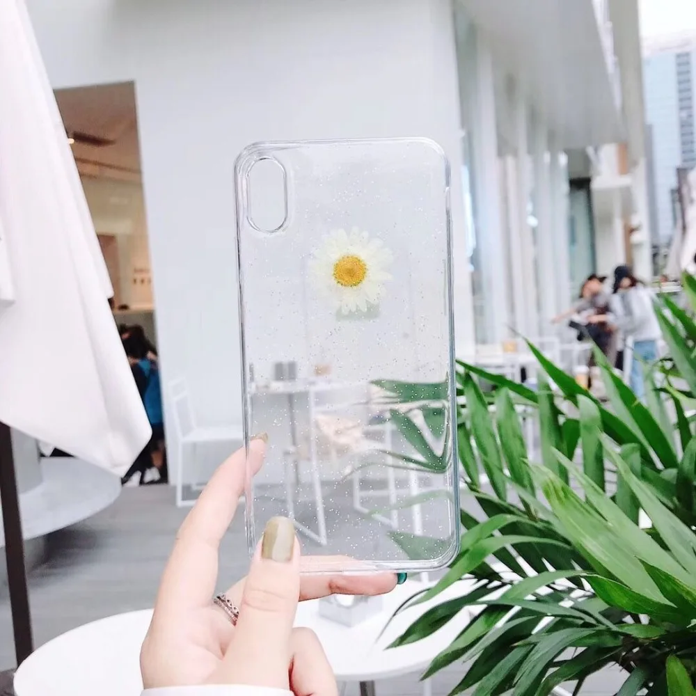 Модный настоящий блестящий чехол с цветами ромашки для iPhone XS Max XR Чехлы 6 S 7 8 Plus X