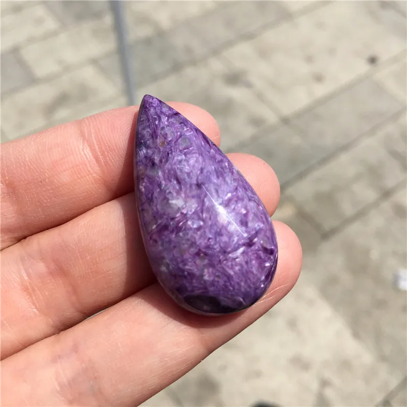 Красивый натуральный камень Charoite подвеска в форме капли гладкое ожерелье с фиолетовыми стразами Подвески целебная сила йога женщины Медитация