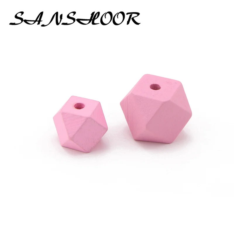 Pink2 each 20pcs SANSHOOR, персонализированные шестиугольные радужные деревянные бусины, геометрическое дерево, ремесло для Diy, брелки для ключей, Женские Ювелирные изделия, Микс 15 мм 20 мм 40 шт - Цвет: Pink2 each 20pcs