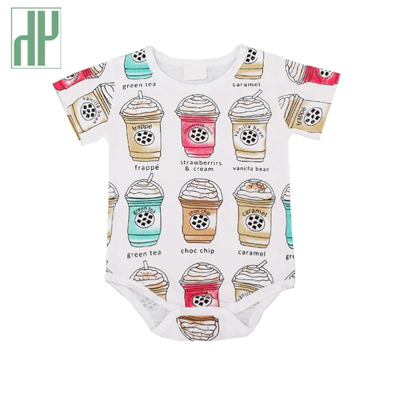 Одежда для малышей Лето 2017 г. Комбинезон с принтом кофейной чашки маленьких