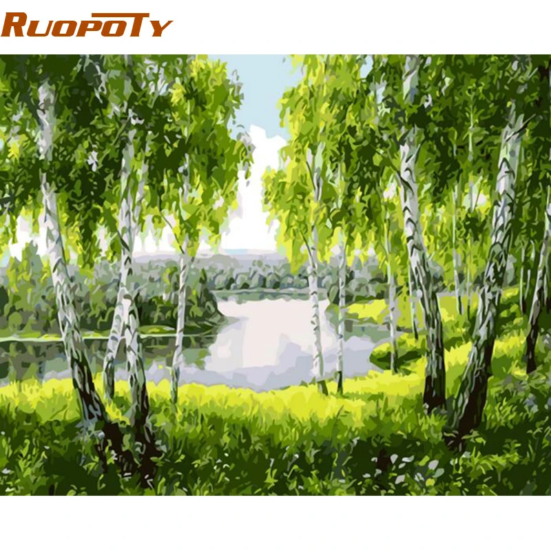 

RUOPOTY Frame Tree Landscape DIY Painting By Numbers Modern Wall Art Picture Canvas Painting Acrylic Paint Unique Gift 40x50cm