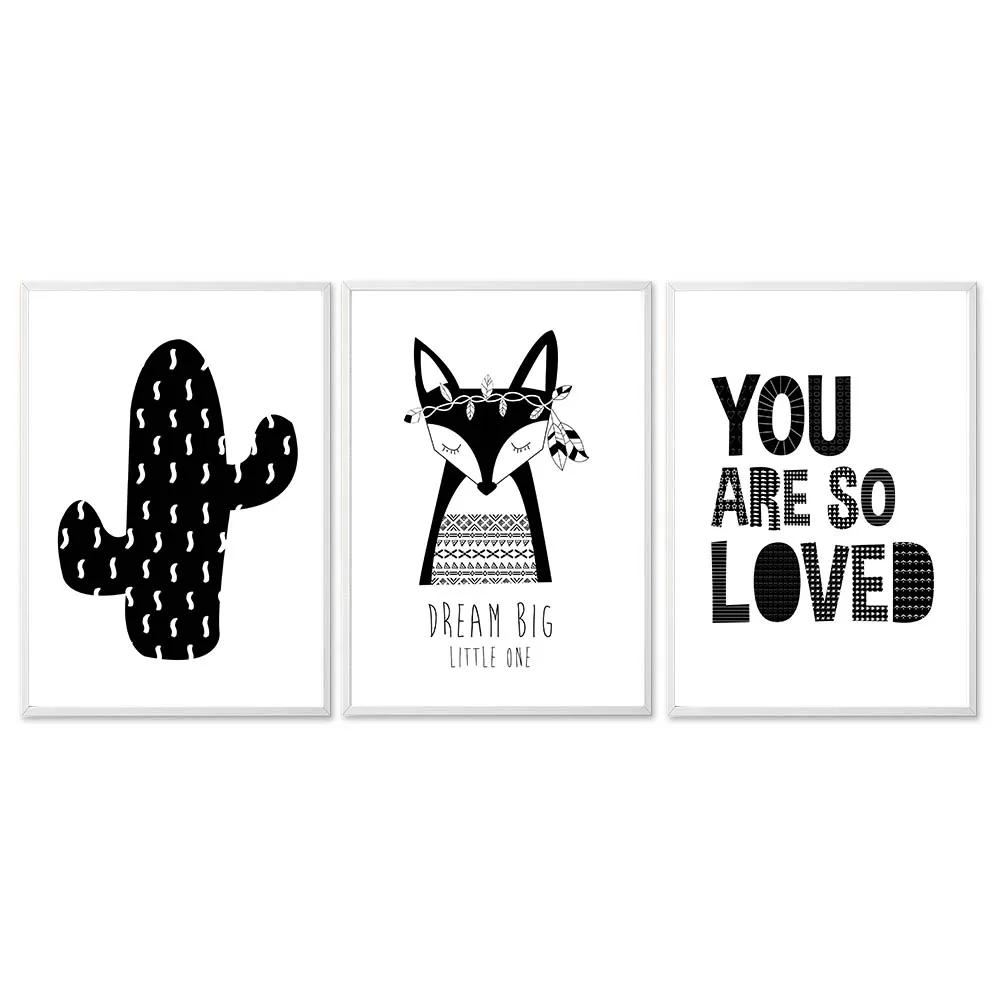 Black White Wall Art Canvas Painting Fox Cactus Animal Posters Nursery Prints Nordic Kids Decoration Pictures Baby Bedroom Decor | Дом и сад