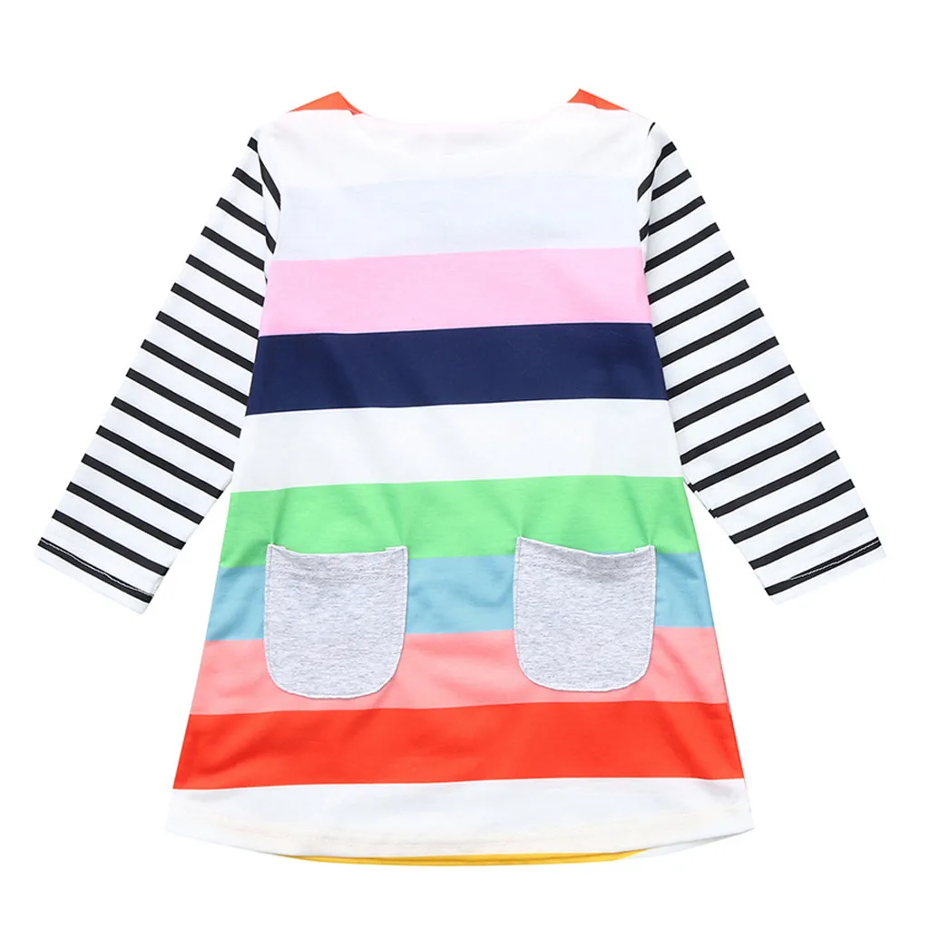 Baby girl dress Toddler Girls Striped Pocket Long sleeve Princess Casual Dress Outfits Girl clothes vestidos Dropshippping | Детская