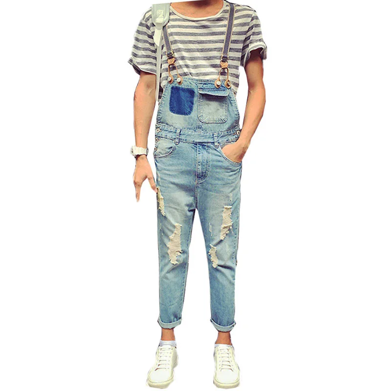 

Джинсы мужские весенне-летние новые корейские джинсовые брюки в стиле хип-хоп Слюнявчики маленькие девять очков джинсовые цельные подтяжки размер соответствует