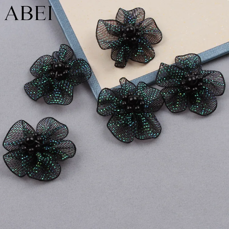 15pcs 3cm Black Mesh Bead Flower Head DIY Scrapbook Card Decoration Handmade Wedding party Dress Crafts | Дом и сад