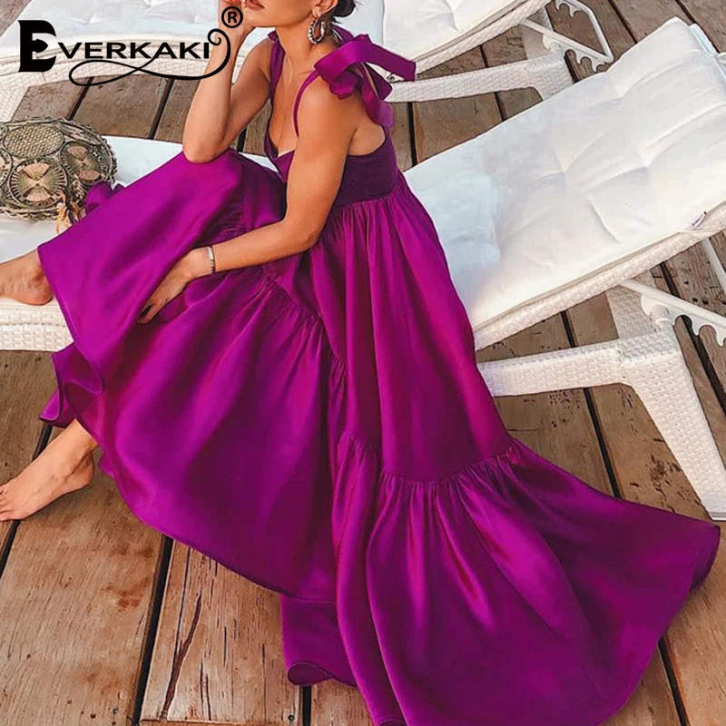 Everkaki Boho Платье женское спагетти длинное платье на лямках элегантные вечерние