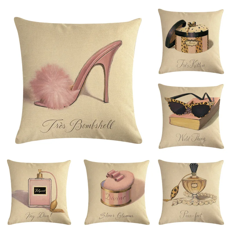 

Perfume Glasses Decorative Cushion Cover Cotton Linen Square Throw Pillow Cover 45x45CM Pillow Case Home Office Car Sofa Decor