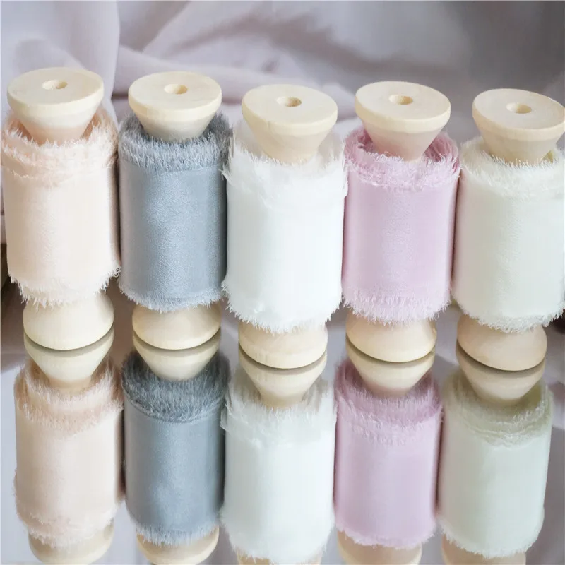 ins style ribbon 25mm 30mm 50mm Pure Silk Frayed Edged wedding ribbon packaging ribbon silk ribbon soft ribbon