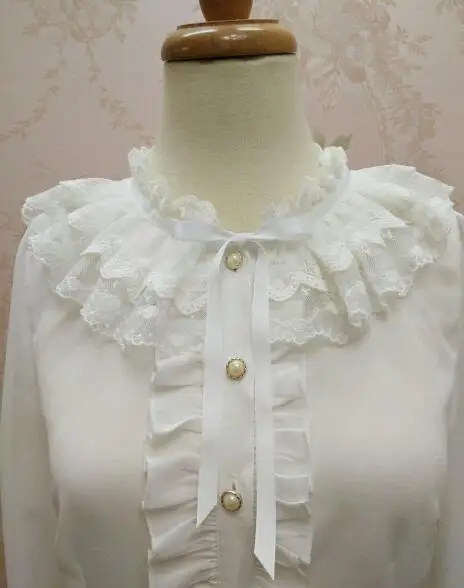 Женская блузка в стиле лолита рубашка с длинными рукавами и двойным кружевным