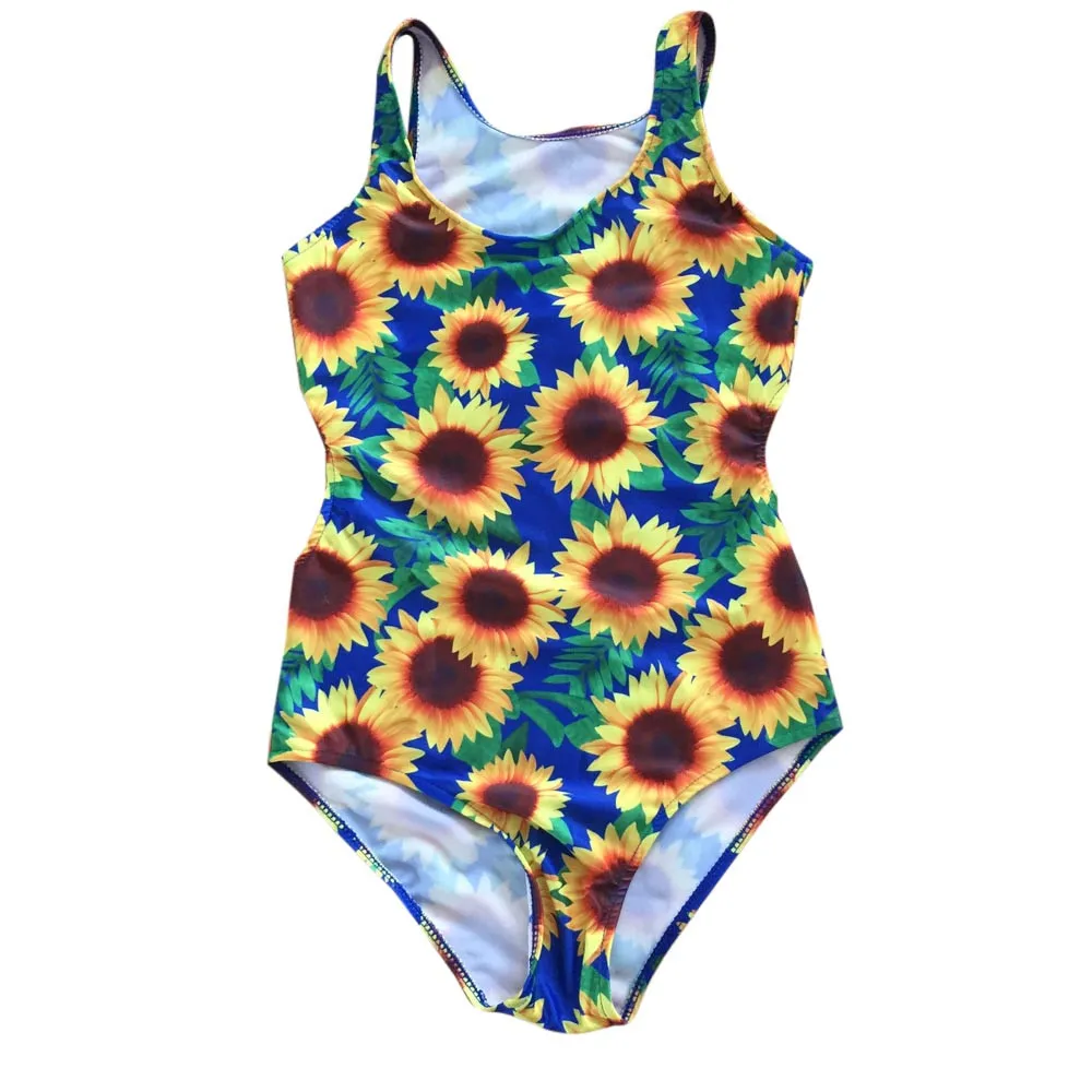 2019 женский купальный костюм с длинными ремешками цельный принтом подсолнуха