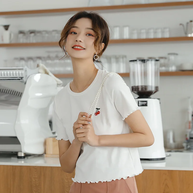 ZINMIN Футболка с принтом женские повседневные хлопковые топы круглым вырезом