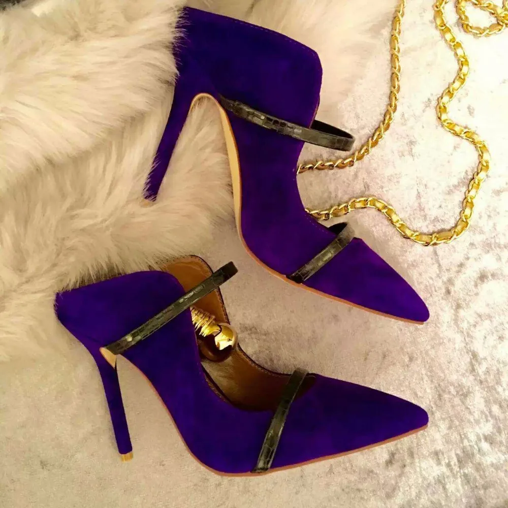 2018 Новое поступление модные замшевые туфли-мюли на высоком каблуке в стиле