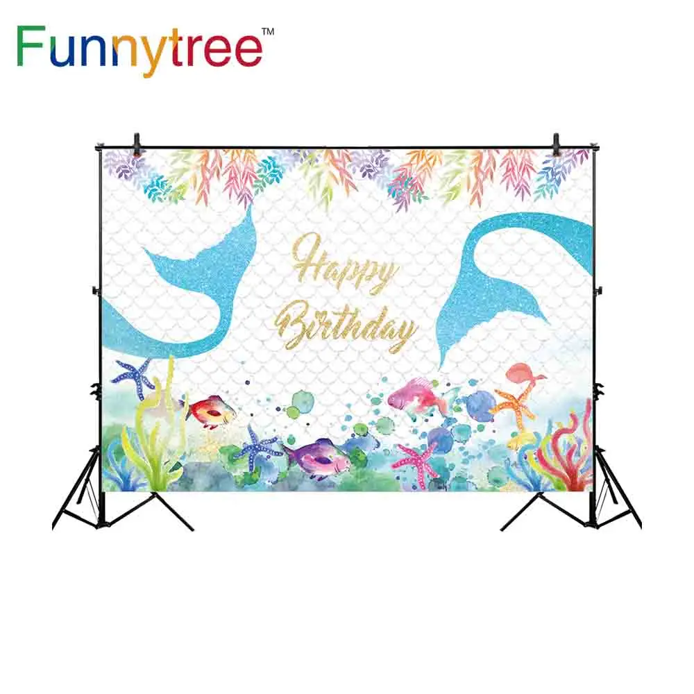 Фотофон морской фон с темой русалки, рыбьей чешуей, водорослей и пузырей Funnytree, персонализированный для фотокамеры.