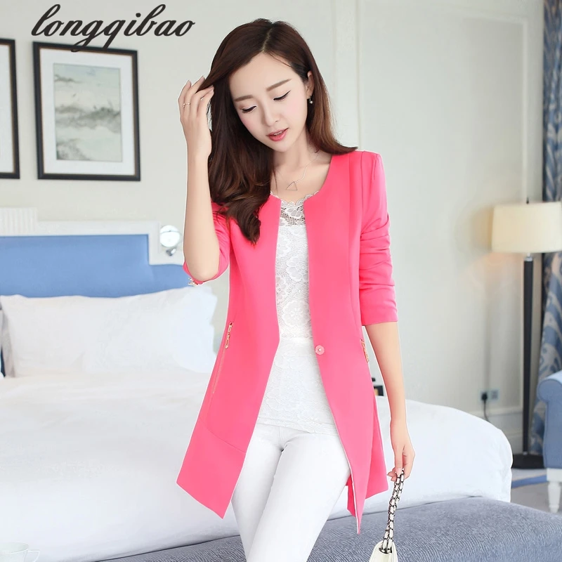 Весенне-осенний Однотонный женский пиджак с одной пряжкой узкий длинный в