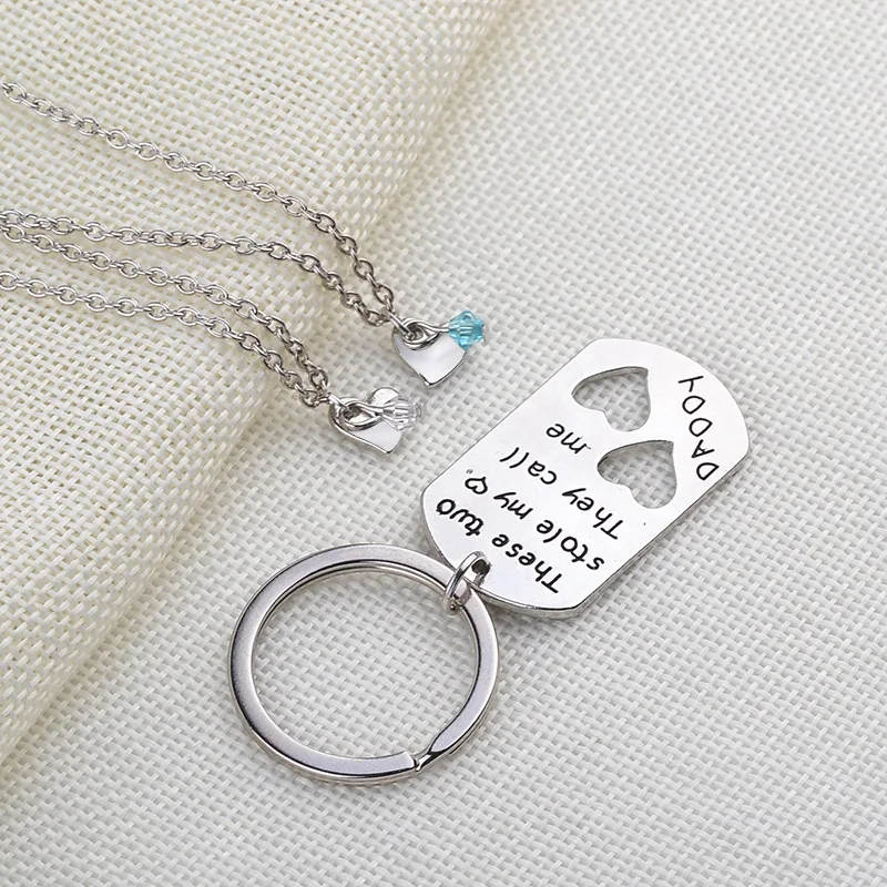 Yisoso 3pcs/set Hot son daughter Daddy Hollow double Love heart Letter Pendant Necklace Keychain Family Jewelry XL077 | Украшения и