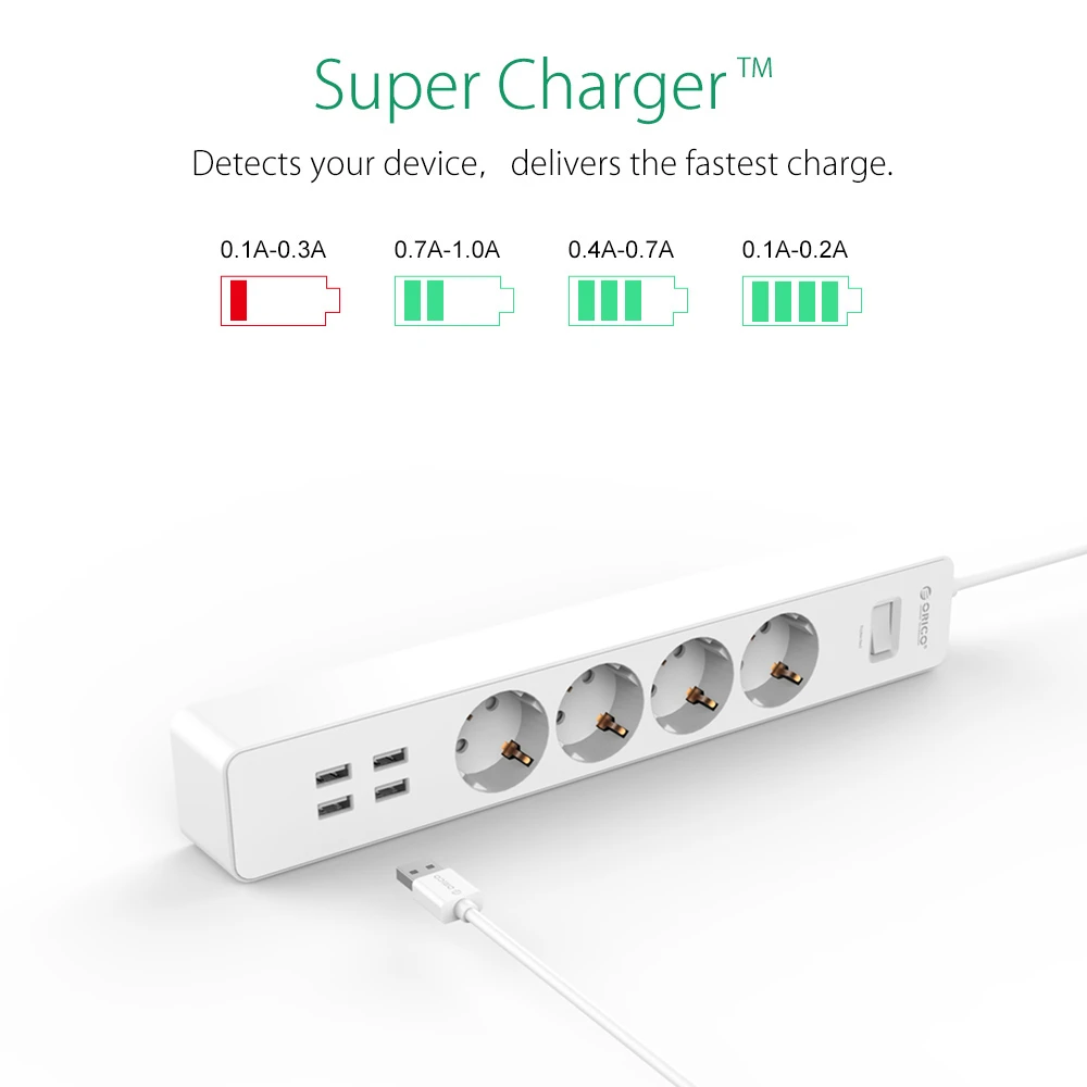 ORICO Smart power Strip розетки EU Plug 5V2. 4A переключатель перегрузки стабилизатор напряжения