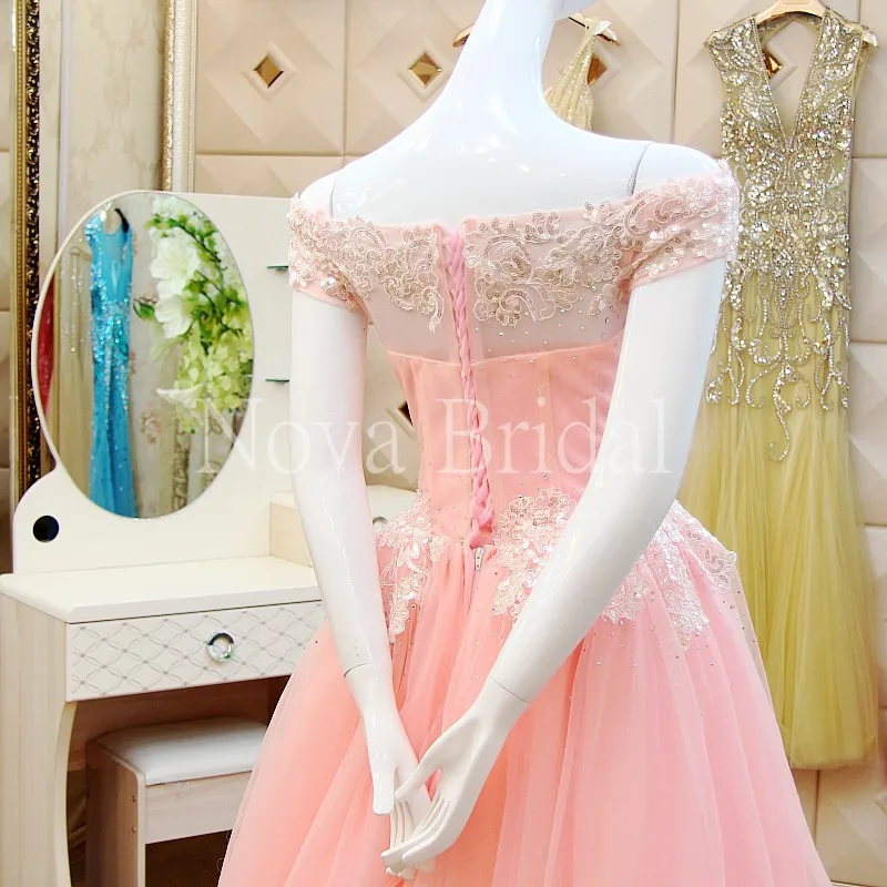 Женское вечернее платье из тюля длинное розовое трапециевидной формы с кружевом