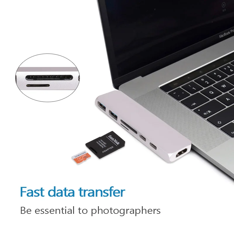Концентратор Rovtop USB Type C адаптер 7 в 1 двойной порт док-станция для ноутбука MacBook Pro с