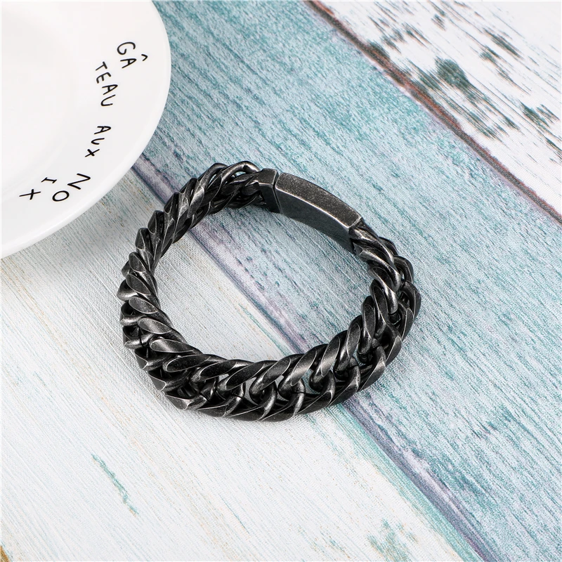 US7 Punk Rock Link Chain Bracelet Stainless Steel Men Biker Bicycle Cool Retro Matte Hand Wrist Bracelets For Jewelry | Украшения и