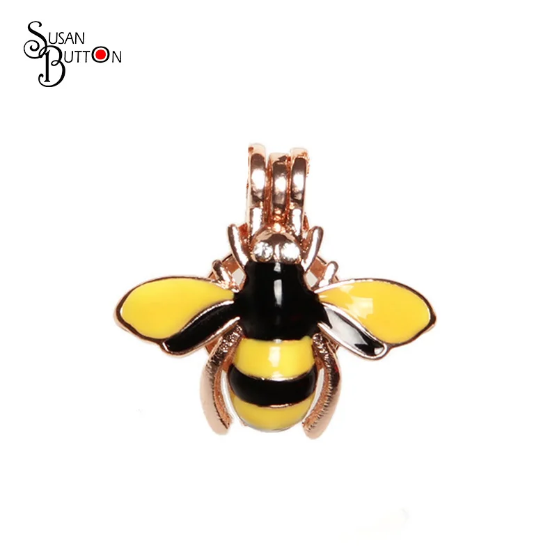 Yellow &ampBlack enamel Honey bee Cage pearl Necklace Pendant Aromatherapy Diffuser Locket for women Jewely | Украшения и