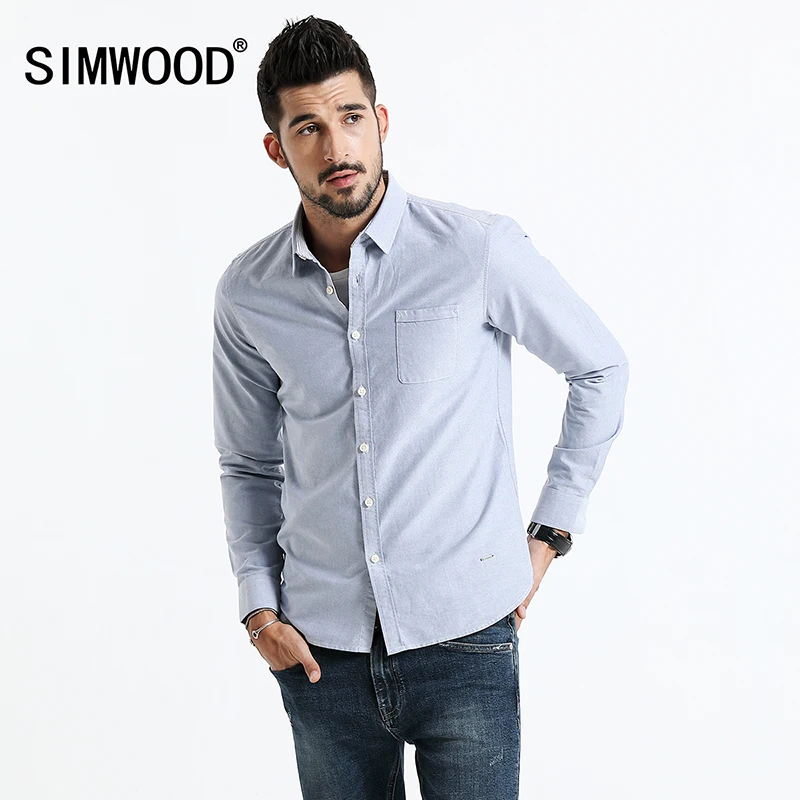 SIMWOOD 2019 рубашки домашние муж. для мужчин Оксфорд Slim Fit весна новая рубашка мужской