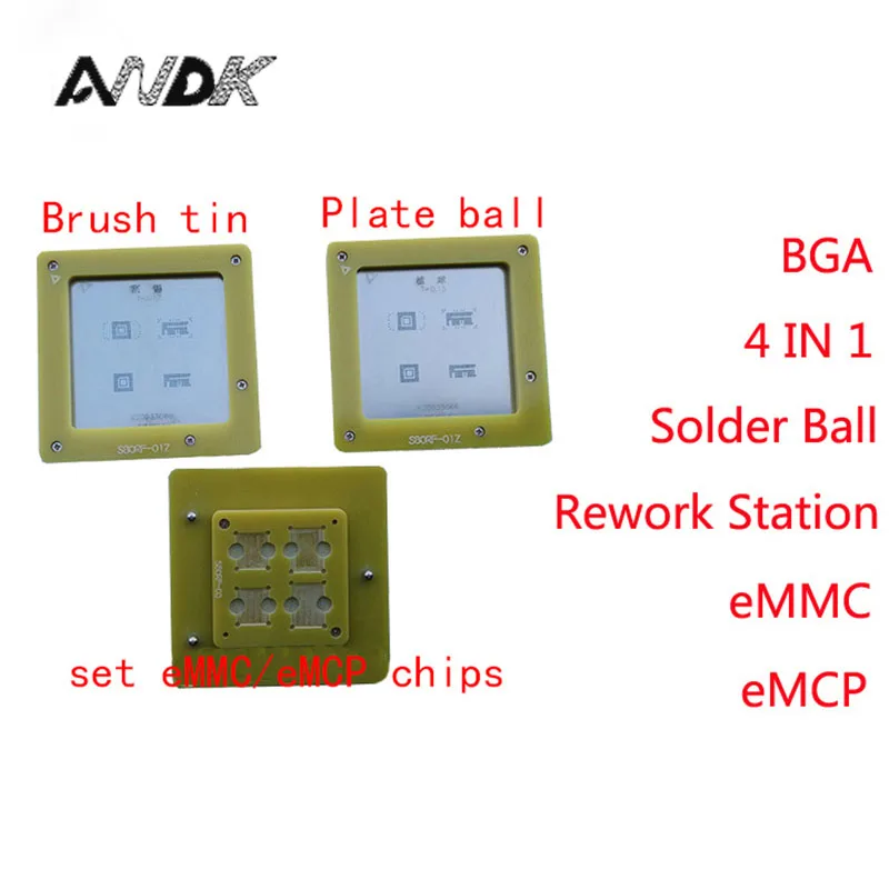 

eMMC/eMCP Reballing stencil 4 in 1 BGA Rework Station eMMC153 eMMC169 eMCP162 eMCP186 Reball Jig Solder Ball Mounting NAND chips