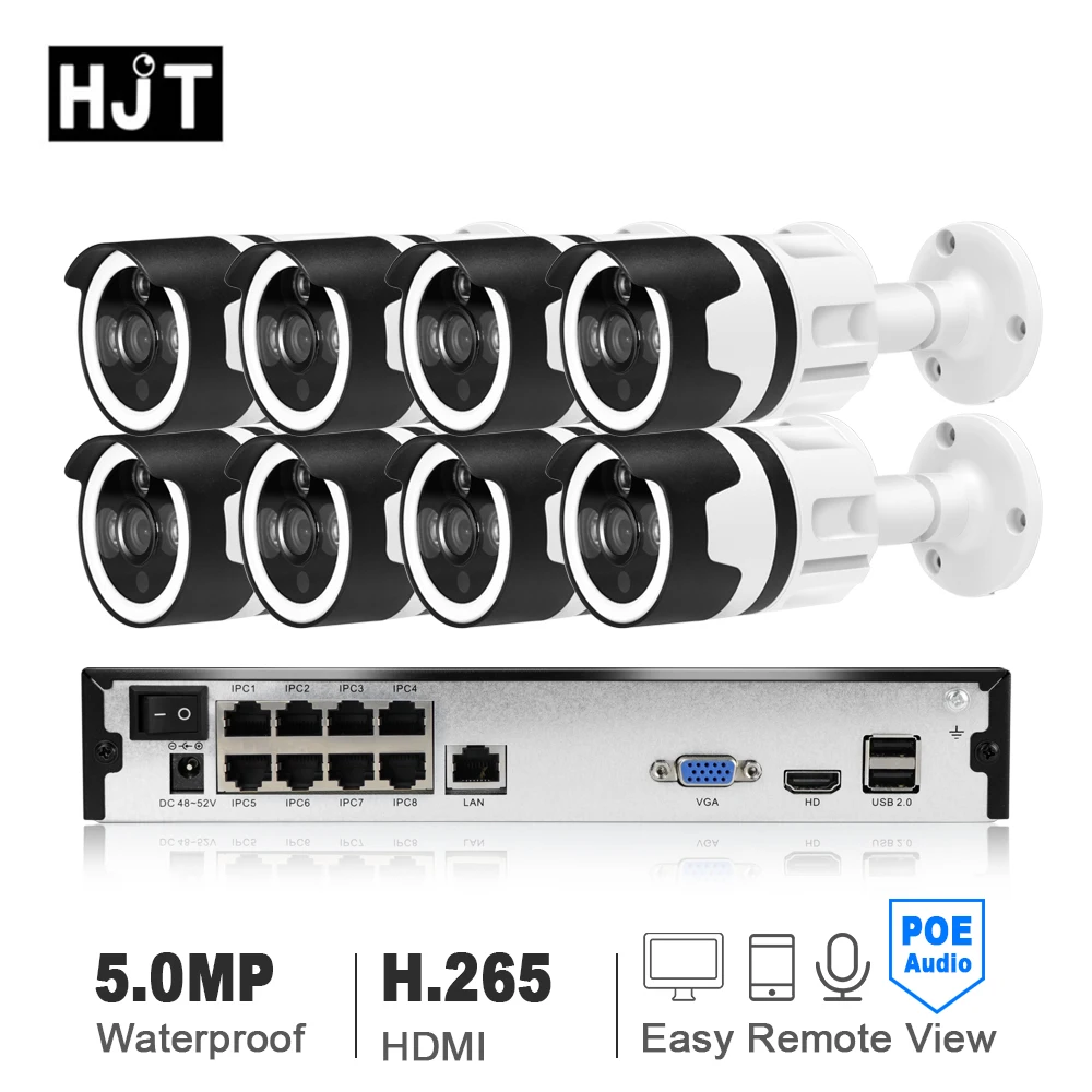 HJT сетевая камера HD H.265 Встроенный POE 5.0MP 8CH белый камеры видеонаблюдения Металл